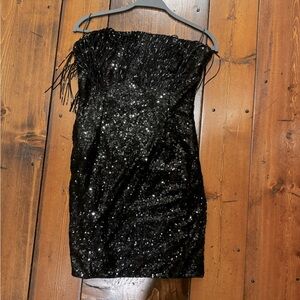 NBW - Black Sequins Dress with Beaded Fringe